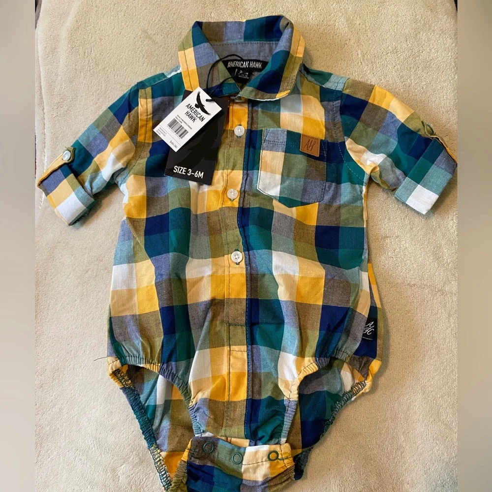 American Hawk Plaid Baby Romper 3-6M